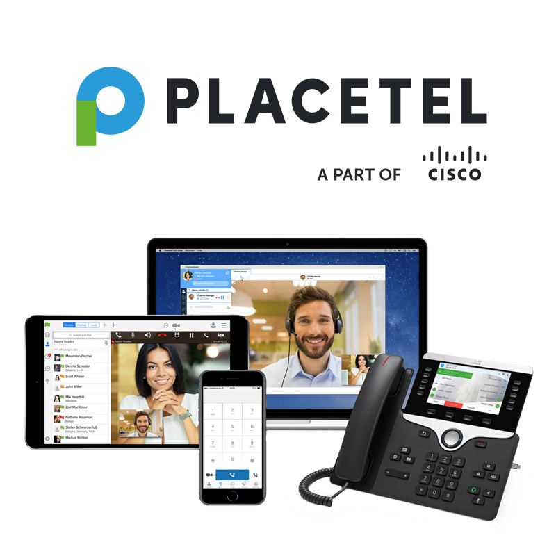 Cloud-Telefonie Anbieter: Placetel Logo und Produkte