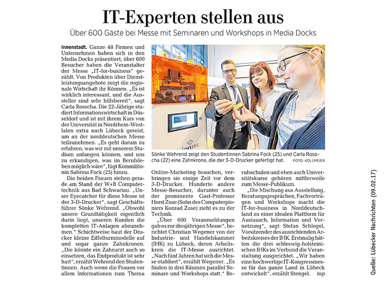 IT FOR BUSINESS 2017: Zeitungsartikel in den Lübecker Nachrichten